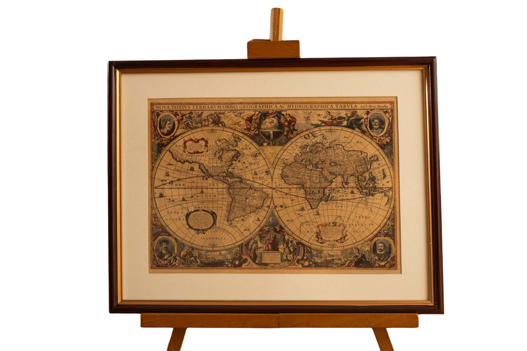Retratos de César, Ptolomeo, Mercator y Jodocus Hondius (en color)